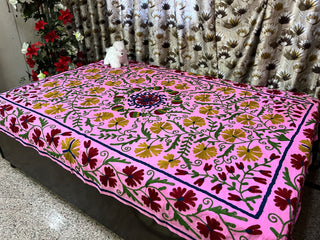 Pink handmade suzani embroidery kantha quilt (Copy)