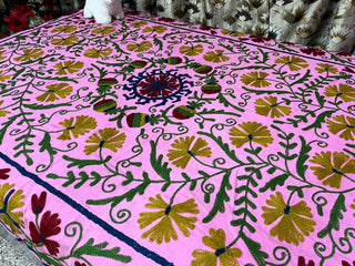 Pink handmade suzani embroidery kantha quilt (Copy)