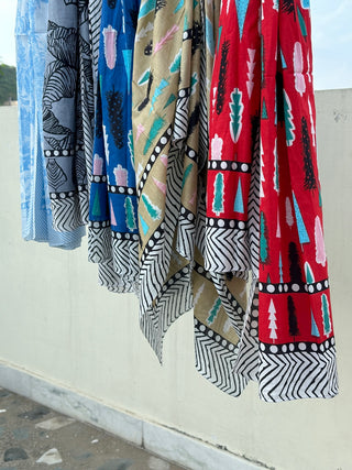 Cotton Sarong| Block Print Sarong Pareo| Cotton Boho Scarf