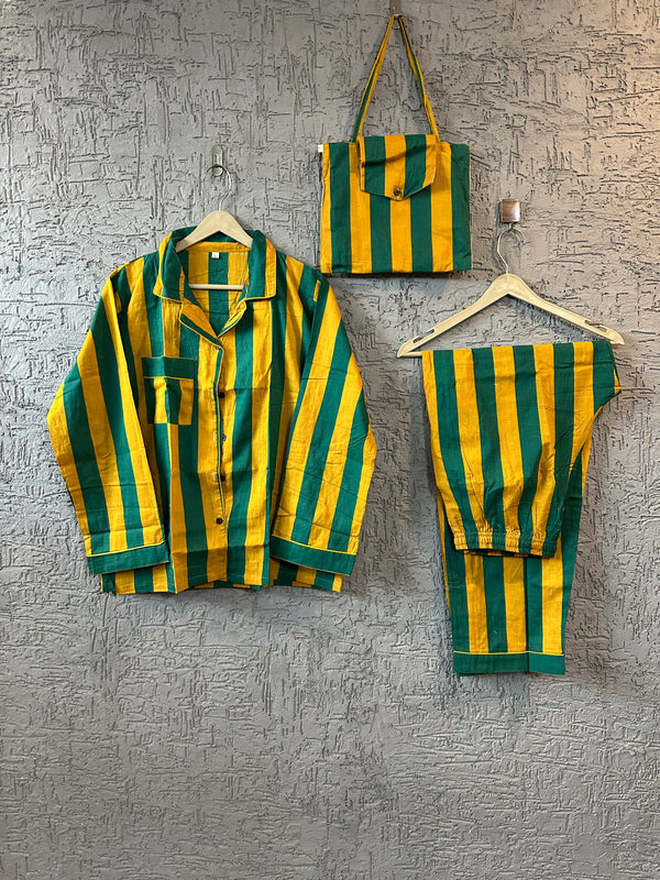 Striped Cotton Pajama Set | Handblock Print Nightwear | Jaipur