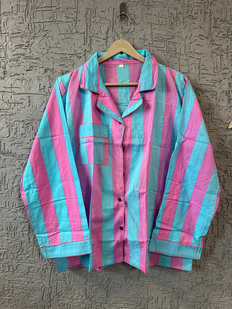 Jaipur Hand Printed Cotton Pajama Set | Striped Block Print Nightwear