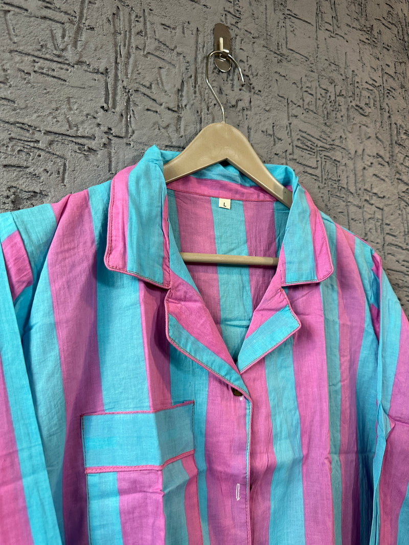 Jaipur Hand Printed Cotton Pajama Set | Striped Block Print Nightwear