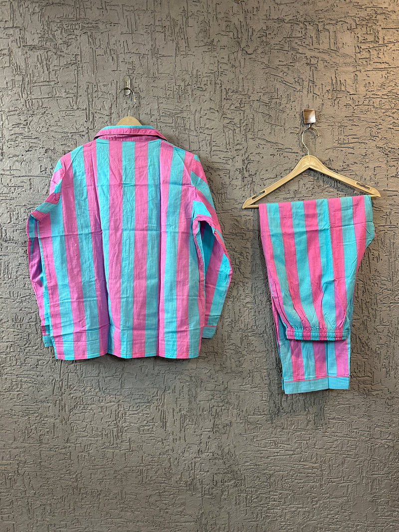 Jaipur Hand Printed Cotton Pajama Set | Striped Block Print Nightwear