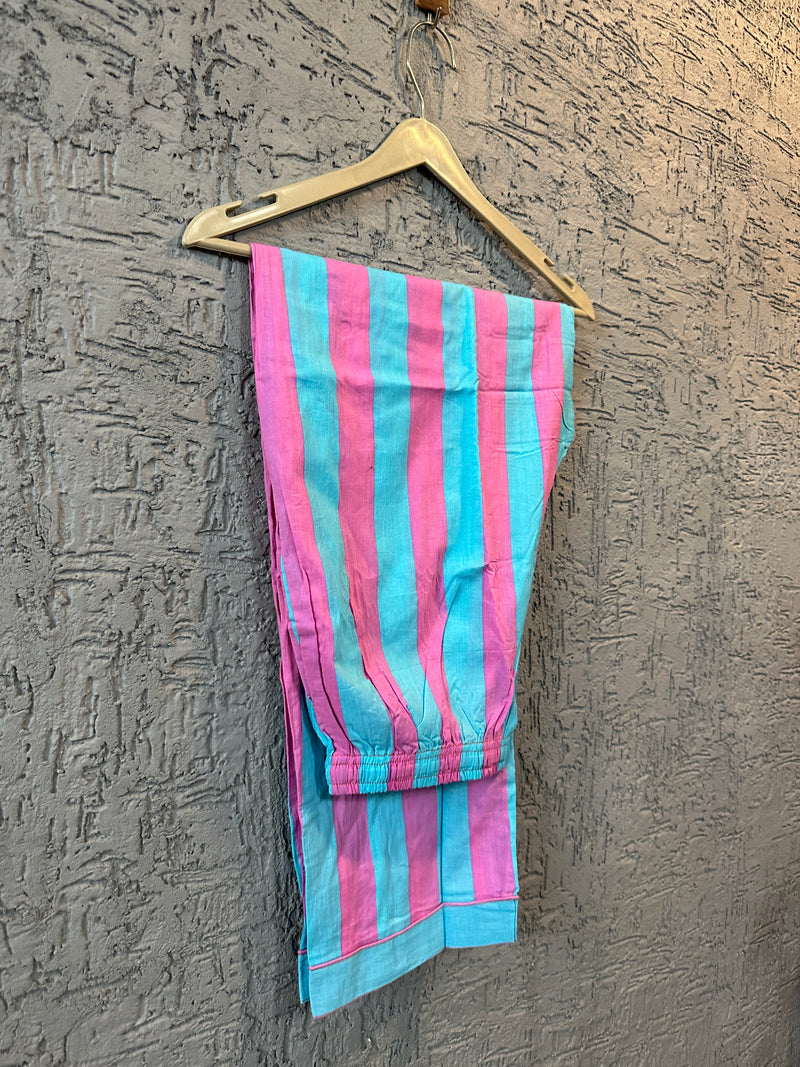 Jaipur Hand Printed Cotton Pajama Set | Striped Block Print Nightwear