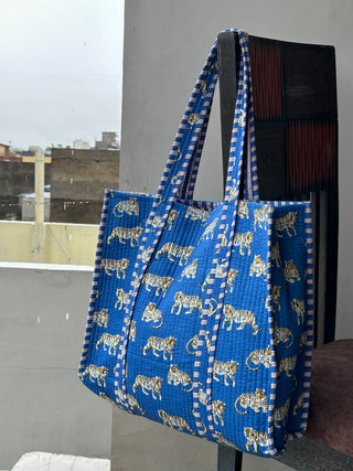 tiger print quilted tote bag