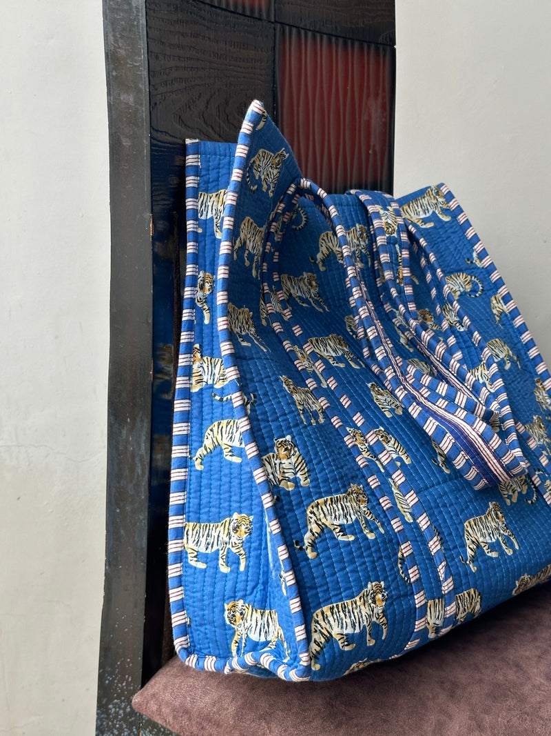 tiger print quilted tote bag