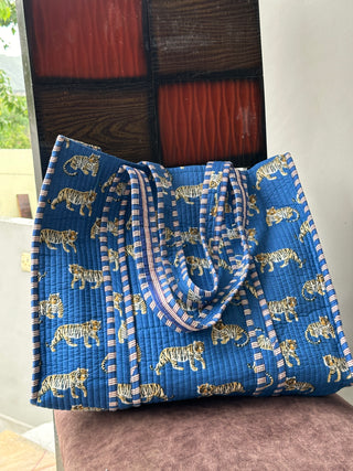 tiger print quilted tote bag