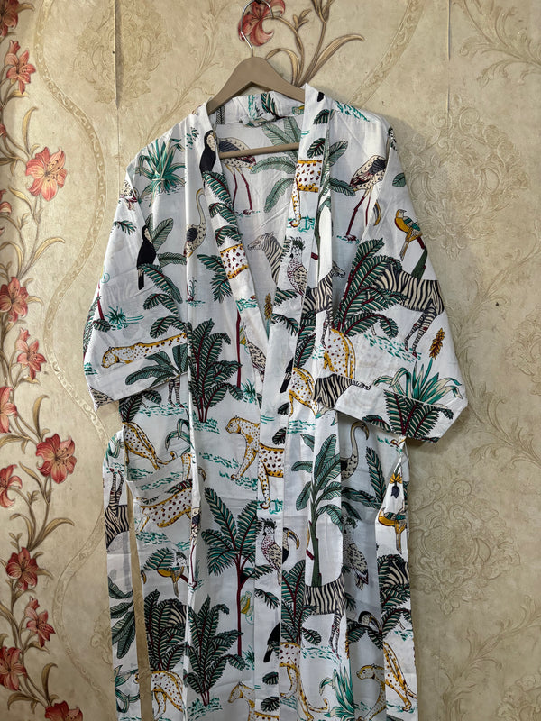 Safari Print Cotton Kimono Robe