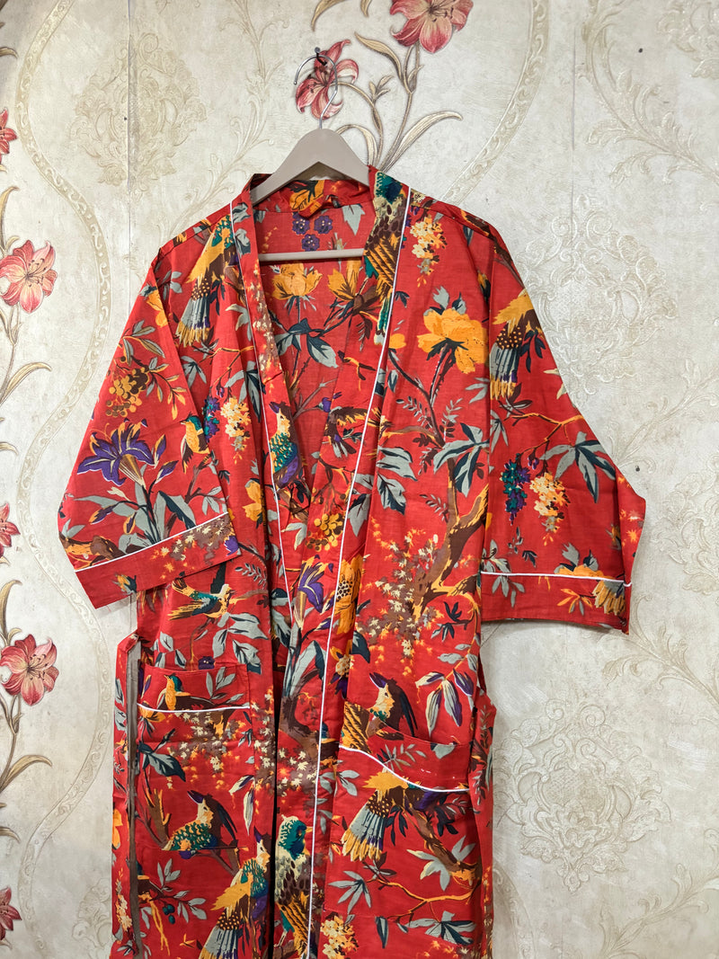 Handmade Bird Cotton Kimono Robe
