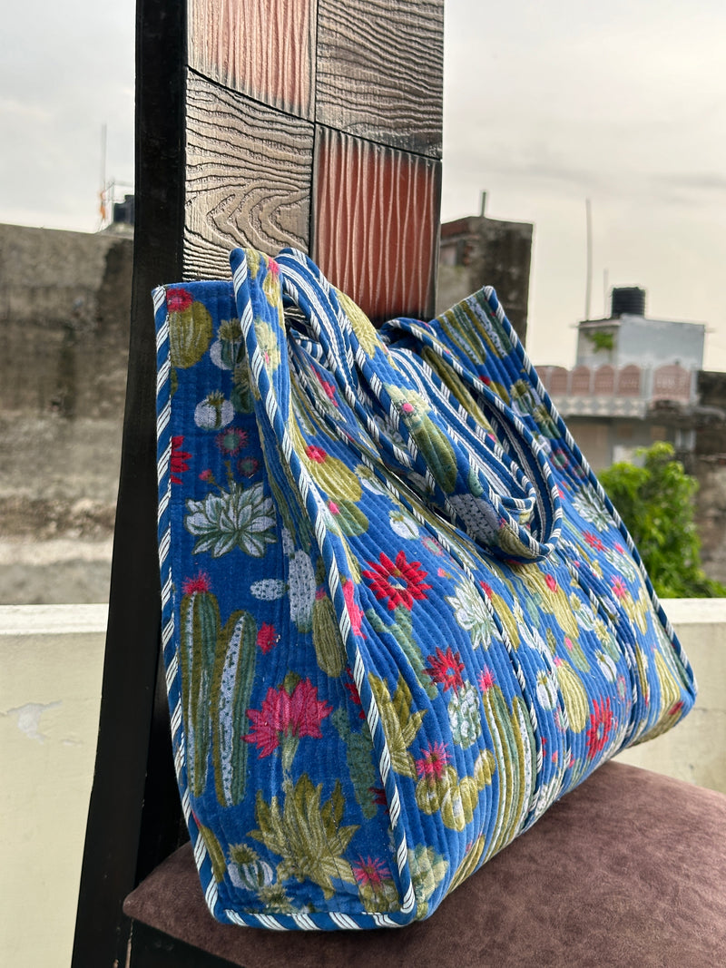 Blue Velvet Quilted Tote Bag