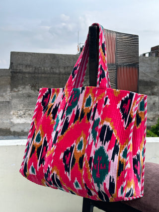 Pink Ikat Velvet tote