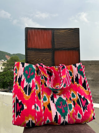 Pink Ikat Velvet tote