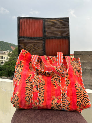 Tiger Print Velvet Tote