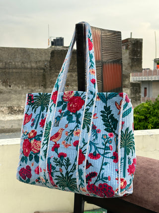 Bird Print Velvet Tote Bag