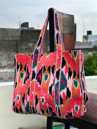 Ikat Velvet Tote: Sunburst Elegance