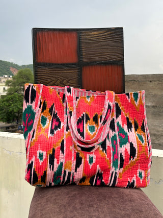 Ikat Velvet Tote: Sunburst Elegance