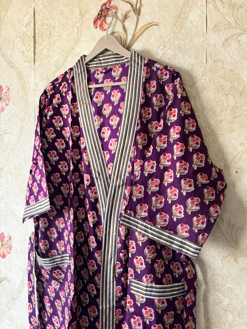 Stripe Cotton Kimono Robe