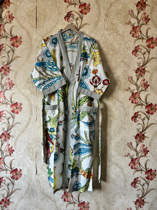 Bird Stripe Cotton Kimono Robe