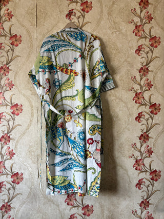 Bird Stripe Cotton Kimono Robe