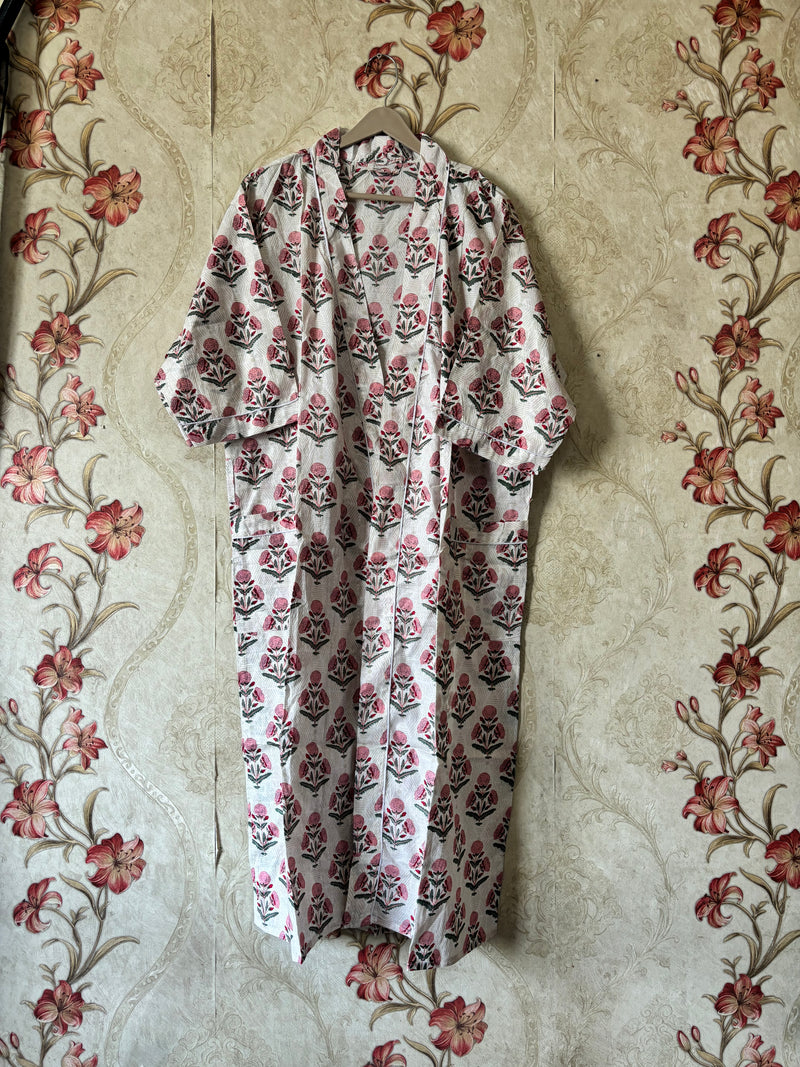Floral Stripe Cotton Kimono Robe