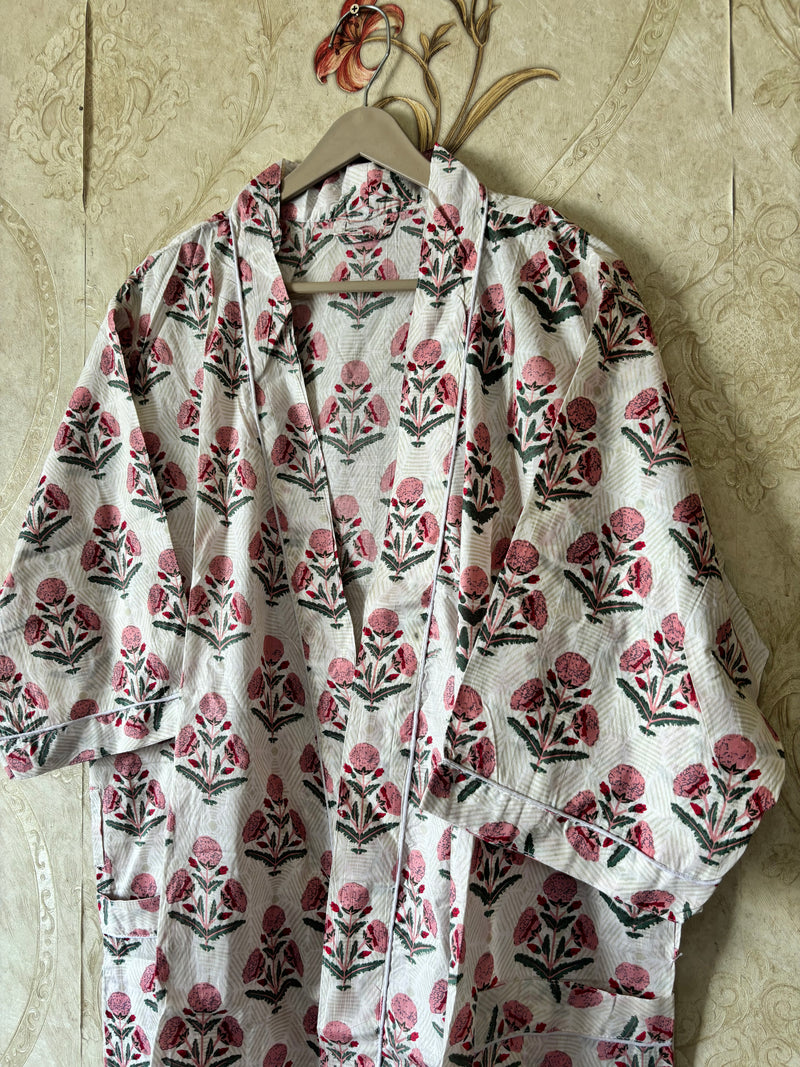 Floral Stripe Cotton Kimono Robe