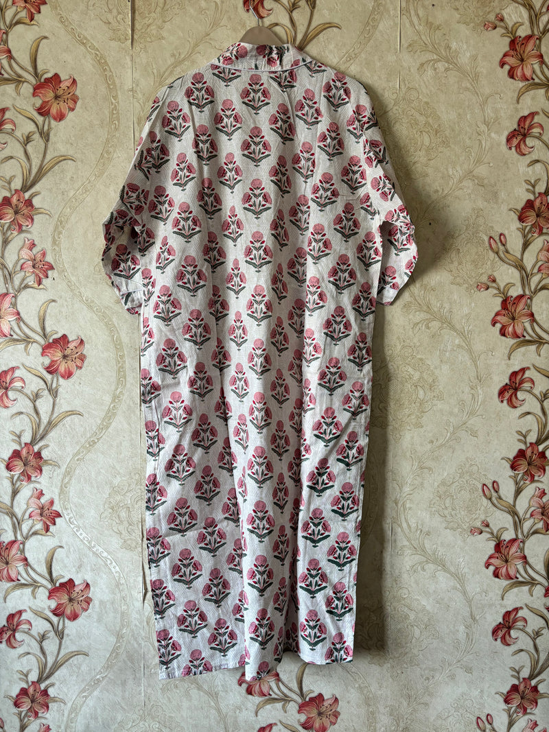 Floral Stripe Cotton Kimono Robe