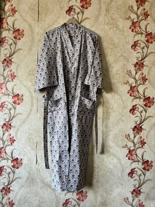 Floral Stripe Cotton Kimono Robe