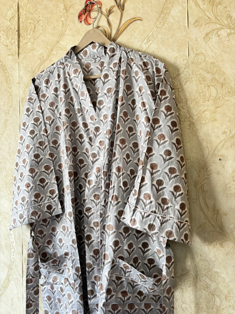 Floral Stripe Cotton Kimono Robe