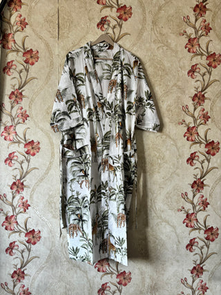 Cotton Kimono Robe with floral touch