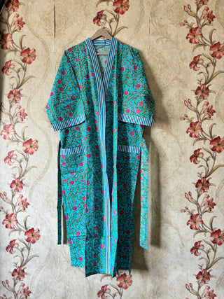 Cotton Kimono Robe with Striped floral touch