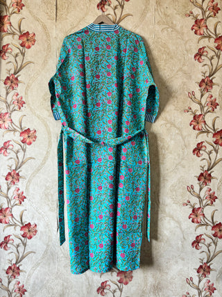 Cotton Kimono Robe with Striped floral touch