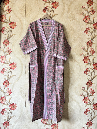 Cotton Kimono Robe with Striped floral touch