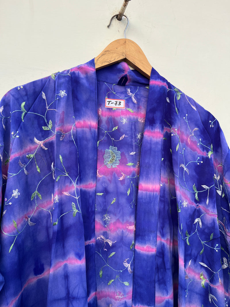 Blue Boho Silk Kimono Robe for Woman
