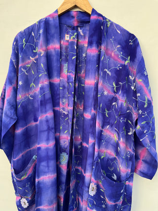 Blue Boho Silk Kimono Robe for Woman