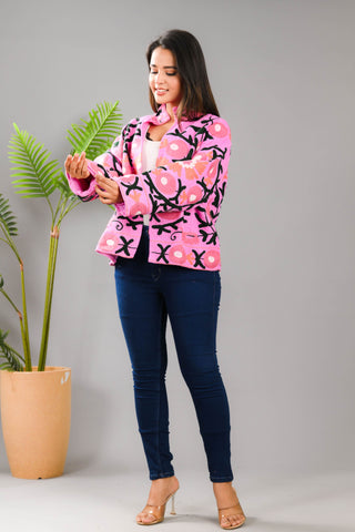 Pink flower embroidery jacket