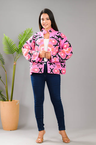 Pink flower embroidery jacket