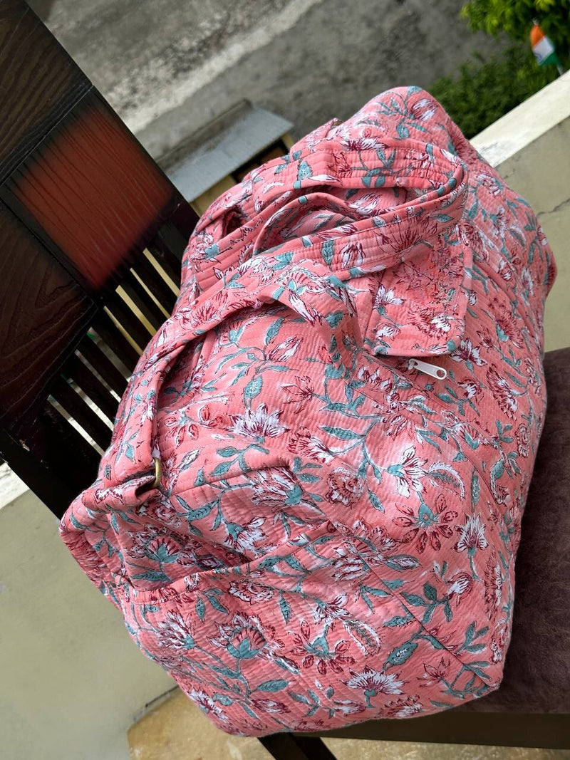 Peach Quilted Duffel Bag