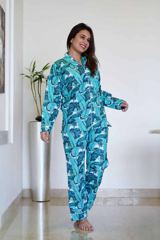 Banana leaf Printed Women Sleepwear Top Pajama set