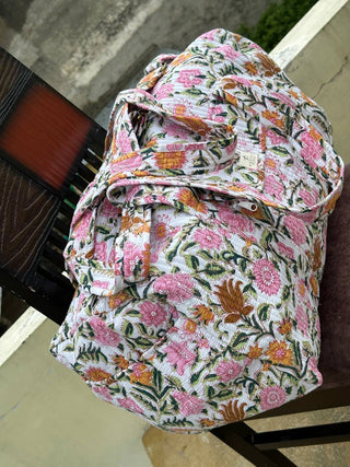 White Floral Quilted Duffel Bag