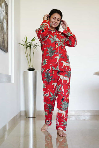 Safari print red pajama set